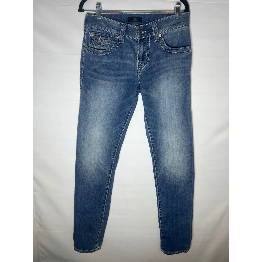 True Religion Geno Relaxed Slim Jeans Medium Wash Horseshoe Pockets 28